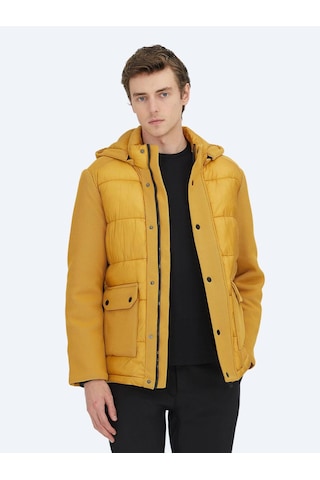 Kip Sarı Regular Fit Kapüşonlu Casual Dokuma Mont Sarı