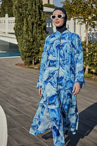 Remsa Mayo Remsa Tesettür Mayo Üzerine Tek Kaftan Kimono Pareo Rp010 Nil Mavi
