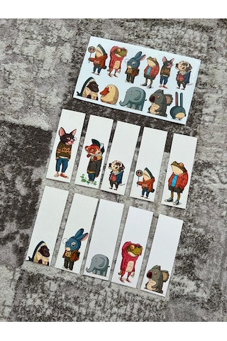 Hayvan Karikatür Kitap Ayraç ve Stickers Seti Pytkstkr51