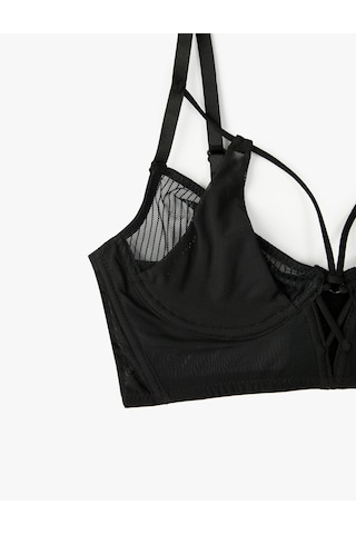 Koton Rahat Kalıp Tül Detaylı Dolgusuz Balenli Sütyen Siyah 6wlk10074mk Siyah