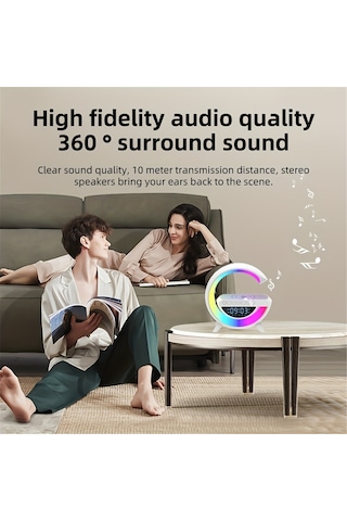 Teltree Bluetooth Hoparlörlü 15w Kablosuz Şarjlı Led Masa Lambası - Renkli Ortam Işığı Ve Alarmlı Saat Beyaz