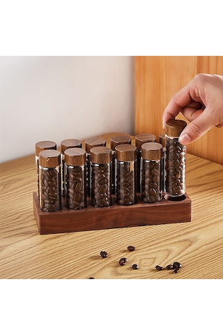 Tek Doz Kahve Çekirdeği Depolama 12 Tüp Çok Amaçlı Kahverengi Kahverengi