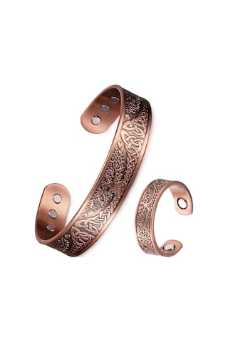 Ikuinen Manyetik Saf Bakır Takı Seti Ayarlanabilir Bilezik Yüzük Vintage Ağacı Takı Seti Kadın Erkek İçin