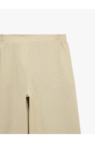 Koton Beli Lastikli Cep Detaylı Düz Bol Paça Keten Pantolon Bej 6sak40036pw Ekru