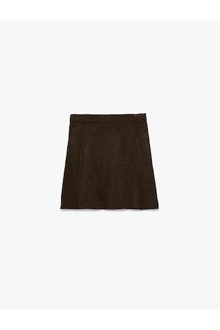 Koton Dikiş Detaylı Mini Triko Etek Kahverengi 6wal70003ht