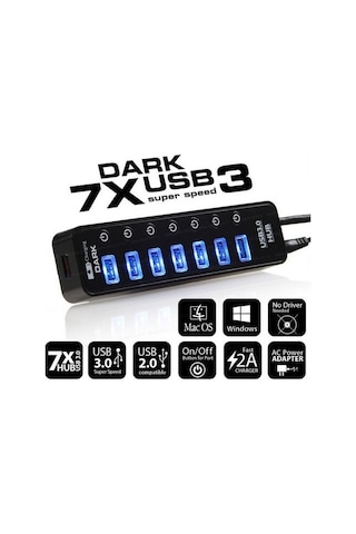 Dark Dk-Ac-Usb371 7 Port Usb 3.0 1 Port 2A Usb Hızlı Şarj Çıkışlı