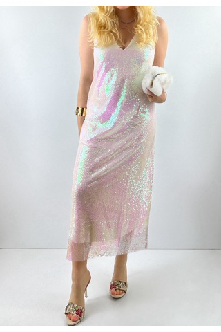 Modaonna Beyaz Payetli Maxi Elbise