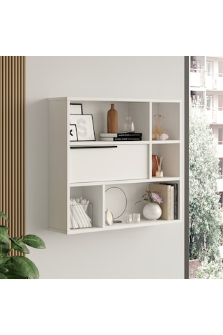 Robin Home Lidya Duvar Rafı Kitaplık Kapaklı Beyaz