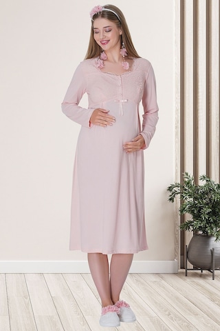 Mecit Pijama Mecit 5715 Pudra Sabahlıklı Lohusa Gecelik Takım