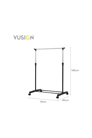 Vusıgn Tek Çubuklu Elbise Askısı Tekerlekli Metal Askılık 140x38x70 Cm Gümüş