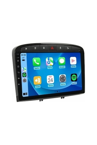 Aln Peugeot 308 Siyah 2007-2014 8gb Ram 64gb Hafıza 8 Çekirdek Carplay Android Multimedya 9"
