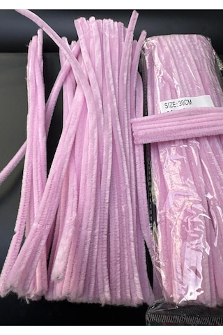 Tekstil 30 Cm Pembe Şönil Tüylü Hobi Çubuğu - 100'lü Paket Chenille