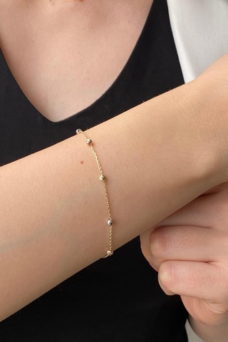 Zümrüt Sarraf 14 Ayar Altın Kadın Renkli Dorika Toplu Zincir Bileklik Sarı Altın