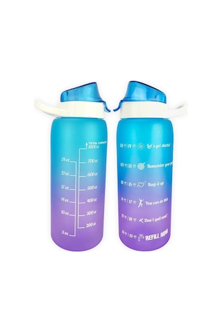 Digithome 1 L Çift Renk Ölçü Baskılı Motivasyon Sağlıklı Plastik Su Şişesi Mavi 161546-160 C1-1-139