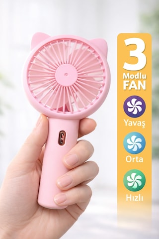 3 Modlu Şarjlı El Fanı 3 Kademe Seyahat Masaüstü Vantilatör Taşınabilir Mini Fan Pembe F136