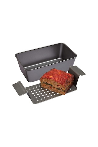 Xurunkeji 12 İnç Chicago Metalik Profesyonel Sağlıklı Köfte Tavası Yapışmaz Barbekü Tepsisi Dikdörtgen Köfte Tavası Ek Raflı Koyu Gri