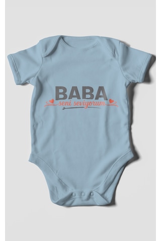 Morivokids Baba, Seni Seviyorum Kısa Kollu Bebek Body %100 Pamuk Bebe Mavisi