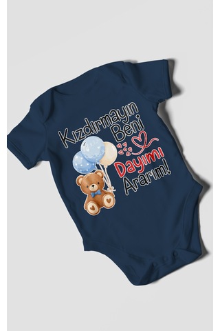 Morivokids Kızdırmayın Beni, Dayımı Ararım Kısa Kollu Bebek Body %100 Pamuk Lacivert