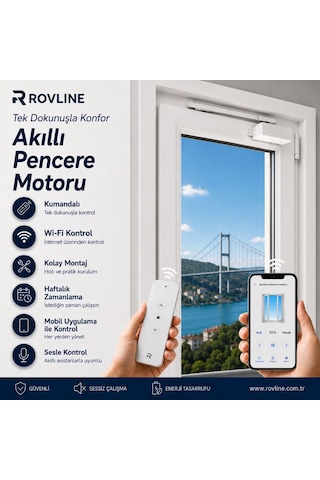 Rovline Akıllı Pencere Motoru, Kumanda, Telefon Ve Sesle Kontrol, Tuya Uyumlu Gri -