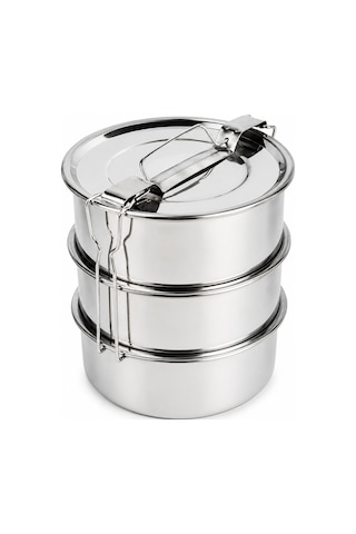 Storeşahin 3 Katlı Çelik Sefer Tası 16 Cm - Yemek Taşıma Kabı Shn0720