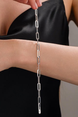 Gümüş Ataç Sade Zincir Hallow Taşsız Bileklik Rose Gold