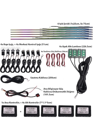Araç İçi Atmosfer Ambiyans Led Neon Rgb App Kontrollü 18 Parça