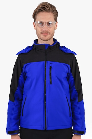 Çift Renkli Kapüşonlu Softshell Mont Saks Mavi - Siyah