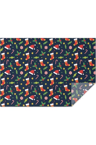 Noel Desenli Dikdörtgen Masa Örtüsü 60x84 İnç, Su Geçirmez Ve Leke Tutmaz Noel Çorap Şeker