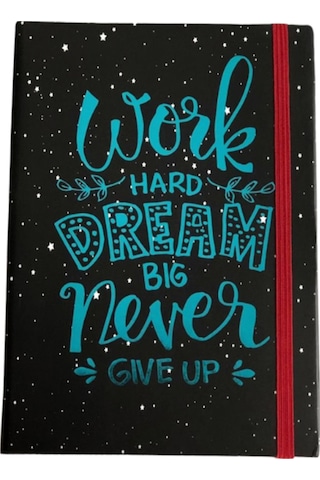 Dream Big Mottolu Sert Karton Kapaklı Çizgisiz Defter Zamansız Ajanda Siyah