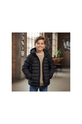 Minigimin Cicileri Miniğimin Cicileri Kapüşonlu 8-16 Yaş Unisex Çocuk Şişme İçi Yünlü Mont - Siyah