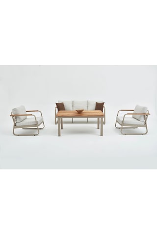 Rio Alüminyum Bahçe Oturma Grubu 3+1+1+y.üksek Sehpa - Kum Rengi Kum Beji