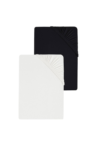 2 Adet Düz Pamuklu Tek Kişilik 80 X 200 X 30 Cm Lastikli Penye Çarşaf Siyah-beyaz