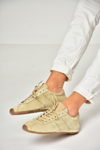 Fox Shoes U312311602 Bej Hakiki Deri Süet Kadın Spor Ayakkabı Sneakers Bej-süet