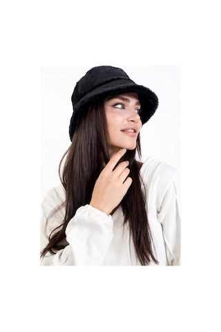 Ladycolor Peluş Bucket Kova Moda Kadın Kışlık Şapka - Siyah Siyah