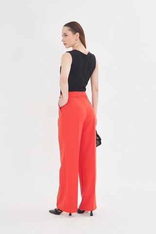 Lovelf Kare Düğme Bol Paça Pantolon Oranj Oranj