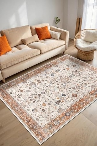 Tr Osima Vintage Desenli Şönil Pamuk Tabanlı Yıkanabilir Kaymaz Antibakteriyel Salon Halısı 200x300 Diğer