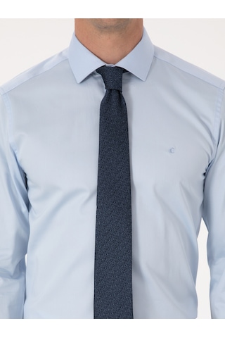 Cacharel Açık Mavi Slim Fit %100 Pamuk Yarım İtalyan Yaka Klasik Gömlek Denım