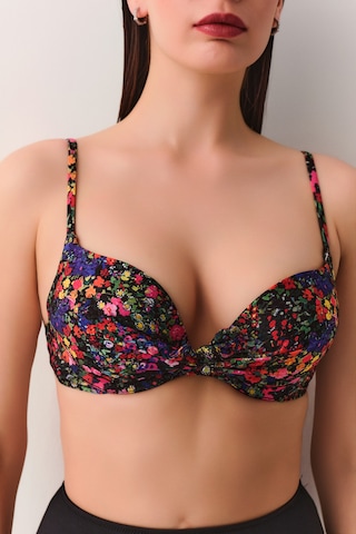 Suwen Garden Önden Bağcıklı Full Dolgulu Bikini Üst Sb2564011061106 Siyah Çiçek Desenli