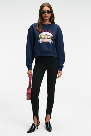 ETHIQUET TAL ERA Kadın Önü Baskılı Yuvarlak Yaka Lacivert Sweatshirt