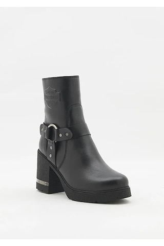 Harley Davidson Zelda Siyah Yüksek Topuk Deri Kadın Bot Siyah-Baskılı-Deri