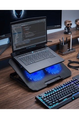 Çift Fanlı Sessiz Laptop Soğutucu 17 İnç Uyumlu Yükseltici Stand Tkndy-bsva4969