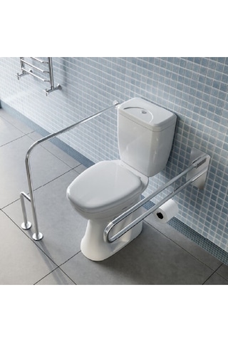 Yaşlı, Hasta Ve Engelli 2 Parça Tutunma Barı Wc Kağıtlıklı Hareketli Ve Yerden Duvara Döner Ayak Gri