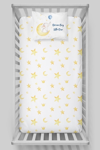 Organik Bebek Boy Lastikli Çarşaf Seti 70x130 - Sevimli Ay Fısıltısı