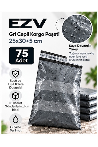 Gri Cepli Kargo Poşeti 25x30+5 Cm 75 Adet