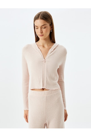 Koton Yumuşak Dokulu Kapüşonlu Örme Crop Pijama Üstü Pembe 5wlk40168mk Gül Gülkurusu