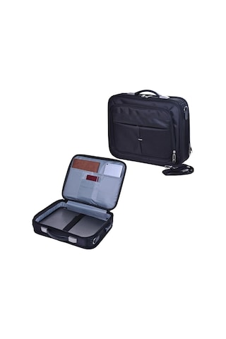 Case Club Büyük Boy Kasalı Evrak Çantası 17 Inç Laptop Çantası Siyah