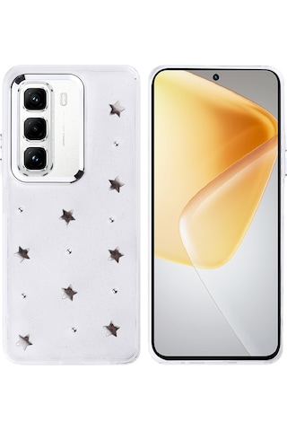 İnfinix Hot 50 Pro 4g Kılıf Airbag Tasarımlı Simli Şeffaf Kutup Kapak - Yıld Yıldız Yıldız