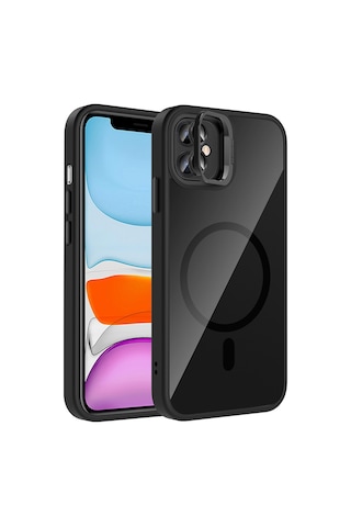 Zore iPhone Uyumlu 11 Kılıf Standlı Ve Kamera Lens Hediyeli M-safe Şarj Özellikli Ogaa Etro Kapak - Siyah
