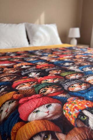 Kediler 5d Çok Amaçlı Çift Kişilik Baskılı Pike & Yatak Örtüsü 200x220 Cm Çok Renkli