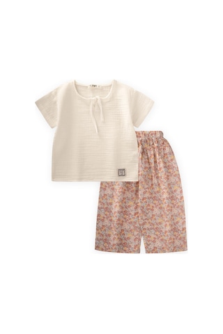 Cigit Bol Pantolonlu Müslin Takım 2-7 Yaş Ekru Çiçekli G.kurusu Ekru Çiçekli G.kurusu